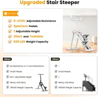 HXD-ERGO Foldable Stair Climber with Adjustable Handlebar, 6-Level Resistance Stair Stepper, Quiet Home Workout Machine(m-5)
