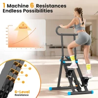 HXD-ERGO Folding Stair Stepper with 6 Resistance Levels and Adjustable Handrail, Compact Stair Climber for Home Fitness(m-2)