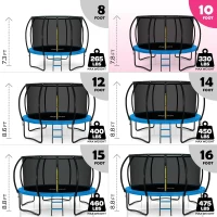 JoyBerri Outdoor Trampoline with Enclosure Net, Ladder, Sprinkler & LED Lights – ASTM-Certified Recreational Trampoline (8–16 ft), Anti-Rust Frame(m-4)