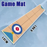 3-in-1 Shuffleboard, Curling & Bowling Family Game Set with 8.98 ft Mat, 2 Pusher Cues, 8 Curling Rocks and 6 Bowling Pins(m-4)