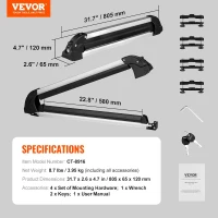 VEVOR Universal Car Roof Rack — 31.7 in Aluminum Ski & Snowboard Carrier with Lock(m-7)