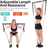 REN RAN RING Pilates Bar Set with Resistance Bands – Adjustable Metal Buckle, All-in-One Home Pilates Bar for Men & Women Full-Body Workouts(m-4)