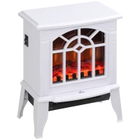 HOMCOM Electric Fireplace Heater, Freestanding Fireplace Stove with Realistic Flame and Overheat Protection, 750W/1500W, White(m-2)