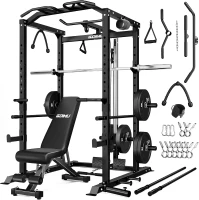 GOIMU C1-V4 Power Cage — 2000 lb Capacity Squat Rack with Lat Pulldown, Multi-Function Strength Cage with Extensive Attachments for Home Gym/Garage(m-1)