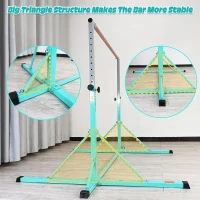 Adjustable Kids Gymnastics Bar with Mat – 5 ft / 6 ft Horizontal Bar, 35""–59"" Height Range, 500 lb Capacity, Foldable Training Equipment for Ages 5–20(m-3)