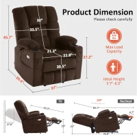 MCombo Large Triple-Motor Power Lift Recliner for Tall Seniors with Massage & Dual-Zone Heating, Adjustable Headrest — Fabric 7634 (Coffee, Large)(m-3)