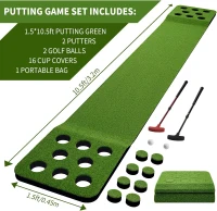 Wekin Indoor Putting Green Mat with 2 Adjustable Putters, 2 Balls & 16 Hole Covers — 10.5 ft Golf Training Mat, Portable Game Set, Great Gift for Men(m-6)