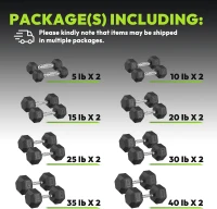 Hex Rubber-Encased Dumbbell Pairs (5–40 lb) — Solid Cast Iron Home Gym Hand Weights for Strength & Muscle Training(m-2)