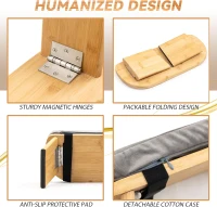 Bamboo Folding Meditation Bench Stool with Cushion — Seiza Kneeling Prayer Bench (Grey)(m-7)