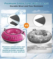 Jasonwell Heavy-Duty Snow Tube Sled — Canvas-Covered Inflatable Tube with Thick Bottom, Fast Sliding Surface, Sturdy Handles & Tow Strap, Gift-Ready Winter Toy(m-3)
