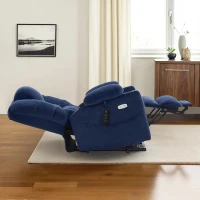 MCombo Large Triple-Motor Power Lift Recliner with Massage and Dual Heating, Adjustable Headrest for Tall Seniors, Fabric 7634 (Navy Blue, Large)(m-2)