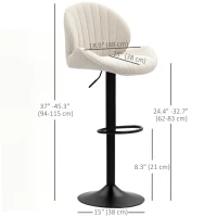 HOMCOM Bar Stools Set of 2, Swivel Barstools with Back, Adjustable Height and Footrest for Kitchen Island, Dining Room, Beige(m-3)