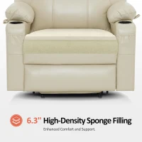 MCombo Extra Wide Power Lift Recliner Chair for Elderly R7045 - Medium-Wide Faux Leather Lift Chair with Heat & Massage, USB & Type-C Ports, Cup Holders (Cream White)(m-5)