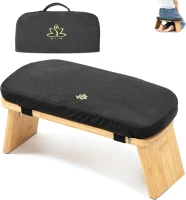 100% Natural Bamboo Folding Meditation Bench with Cushion and Carry Bag — Seiza Kneeling Stool (Black)(m-1)