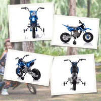 Qaba 12V Kids Dirt Bike, Electric Motorcycle with Twist Grip Throttle, Training Wheels, Rear Suspension & Music, Blue(m-10)