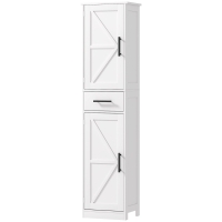 HOMCOM Farmhouse Linen Closet with Drawer, 67" Tall Bathroom Storage Cabinet with Barn Doors and Adjustable Shelves, White