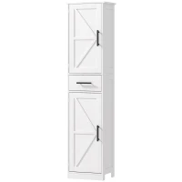 HOMCOM Farmhouse Linen Closet with Drawer, 67" Tall Bathroom Storage Cabinet with Barn Doors and Adjustable Shelves, White(m-1)