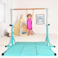 Adjustable Kids Gymnastics Bar with Mat – 5 ft / 6 ft Horizontal Bar, 35""–59"" Height Range, 500 lb Capacity, Foldable Training Equipment for Ages 5–20(m-4)