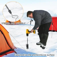 Universal Ice Anchor Tool Kit with 1/4"" Drill Adapter, Ice Fishing Tent Stakes, Rope Hangers & Auger Adapter for Securing Ice Shelters(m-2)