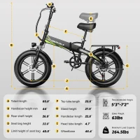 1000W Folding Electric Bike with 48V 20AH Removable Battery, 30+ MPH, 80 Mile Range, 20"" Fat Tire E-Bike for Adults(m-8)