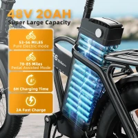 1000W Folding Electric Bike - 48V 20Ah Detachable Battery, 30+ MPH, 80-Mile Range, 20-inch Fat Tire, EABS Brakes & 7-Speed(m-3)