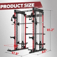 RitFit M1 Smith Machine with Cable Crossover — Multi-Function Power Cage Package with Adjustable Bench & 260 lb Bumper Plate Set(m-4)