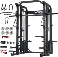 Major Fitness Drone2 Advanced All-in-One Home Gym Smith Machine – Squat Rack with Aluminum Pulley Set, Barbell, Dual Lat Pulldown Stations and Cable Crossover for Full-Body Training(m-1)