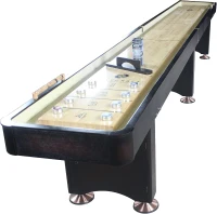 Playcraft Georgetown Shuffleboard Table — 2-Piece Split Design for Tight Access, Storage Cabinet, Includes 8 Pucks, Abacus, Brush & Wax(m-1)