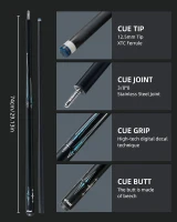 CRICAL 58"" Carbon Fiber Pool Cue – Professional Low-Deflection Billiard Cue with 3/8×8 Stainless Steel Joint & 12.5mm Tip(m-4)