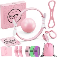 Women's Pilates Starter Kit – 14"" Magic Circle, Mini Ball & Resistance Bands for Home Strength, Toning & Flexibility with Workout Guide(m-1)