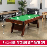 GoSports 7 ft Wood-Finish Pool Table — Rustic Brown Frame with Green Felt (7 x 4 ft)(m-6)
