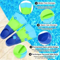 Children's Short Swim Fins by Fanwill — Comfortable, Durable Flippers for Lap Swimming & Training (Beginners, Boys & Girls)(m-2)
