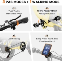 KEBIKO 1000W Peak Folding Electric Bike – 48V 20Ah Removable Battery, 30+ MPH, Up to 80 Mile Range, 20"" Fat Tire Foldable Ebike for Adults – Commute, Beach, Snow(m-5)