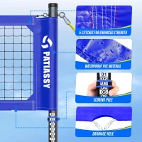 Patiassy Portable Heavy-Duty Outdoor Volleyball Net Set for Backyard and Beach – Adjustable Aluminum Poles with Winch, Steel Stakes, Anti-Sag Design, Pump & 1680D Carry Bag(m-3)