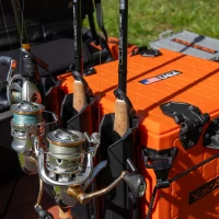 YakAttack BlackPak Pro 13"" x 13"" Orange Fishing Crate with 3 TetherTube Rod Holders – Compact Kayak Tackle Organizer | Made in USA(m-7)
