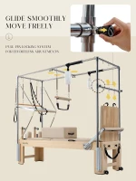 3-in-1 Pilates Reformer Cadillac Combo — Oak Wood Reformer with Cadillac Trapeze & Tower, Quick-Convert Studio-Grade Equipment(m-6)
