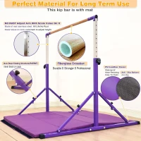 MARFULA Foldable Gymnastic Kip Bar Set with Mat — 4ft Width, 5ft Base, Adjustable Height (36""–60""), Professional Training Equipment for Kids, Home & Club(m-3)