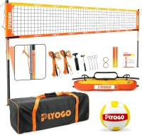 PLYOGO Heavy-Duty Portable Backyard Volleyball Net Set with Adjustable Aircraft Aluminum Poles, Anti-Sag Double-Tension System, 32' x 3', Includes 1680D Carry Bag(m-1)
