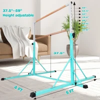 Adjustable Kids Gymnastics Bar with Mat – 5 ft / 6 ft Horizontal Bar, 35""–59"" Height Range, 500 lb Capacity, Foldable Training Equipment for Ages 5–20(m-2)