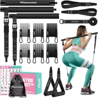 REN RAN RING Pilates Bar Set with Resistance Bands – Adjustable Metal Buckle, All-in-One Home Pilates Bar for Men & Women Full-Body Workouts(m-1)