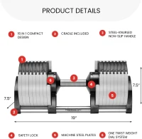 NUOBELL Adjustable Dumbbells 5–80 lbs: Replace 16 Sets — Compact Home Gym Weight Solution(m-6)