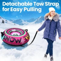 ZIZZ 48-inch Premium Canvas Inflatable Snow Tube — Heavy-Duty Winter Sled for Families(m-3)