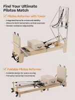 Oak Wood Pilates Reformer with Tower — Quick-Assembly Studio-Grade Reformer Machine with Tower & Accessories for Home and Gym(m-5)