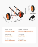 VEVOR Kayak Cart — Heavy-Duty Kayak Trailer with 450 lb Capacity, Detachable Canoe Trolley, Adjustable Width & Nonslip Support, 12"" Solid Tires(m-7)