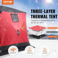 VEVOR Large Insulated Pop-Up Ice Fishing Tent – 600D Oxford, 80g Padding, Hub-Style Shelter for Multiple Anglers, Waterproof, Includes Anchors, Ropes & Carry Bag(m-3)