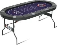 71-Inch Folding Poker Table for 6-8 Players — Portable Casino-Grade Felt Table with Collapsible Legs, Padded Rails and Deep Cup Holders for Texas Hold'em & Blackjack(m-1)