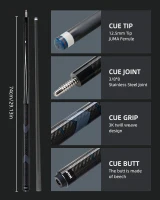 CRICAL 58-inch Carbon Fiber Pool Cue – Pro Low-Deflection Cue with 3/8×8 Stainless Joint and 12.5mm Tip(m-4)