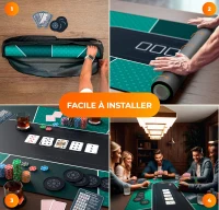 Newverest 70"" x 35"" Poker Table Top — Texas Hold'em Mat for Up to 10 Players with Zipper Storage Bag, 8 Coasters & Gift Box(m-6)