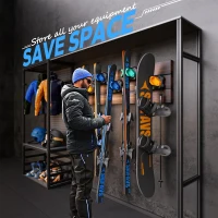 Blue Ski & Snowboard Wall Rack – 6-Pack Space-Saving Garage Mount, Damage-Free Holders for Any Ski or Board(m-5)