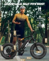 Qlife Racer Fat Tire 2.0 Electric Bike for Adults — Peak 1200W Brushless Motor, 28 MPH, 499Wh Removable Battery, 20"" x 4.0 Tires, 7-Speed Step-Over E-MTB(m-5)